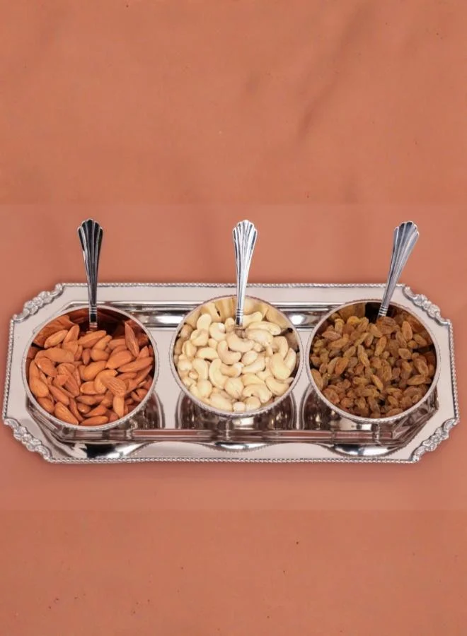 Casa Quesera  Casa Quesera® Layali Set – Handcrafted Brass Silver Bowl Set with Tray & Spoons  | Best Price UAE